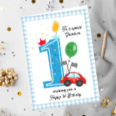 Kleinzoon's eerste verjaardag raceauto groet kaart