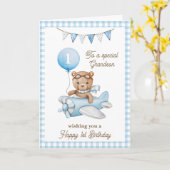 Kleinzoon's eerste verjaardag Teddy Bear Groet Kaart (Gele Bloem)