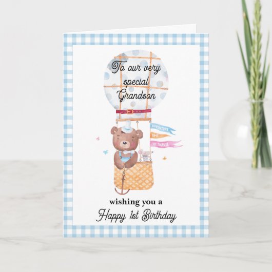 Kleinzoon's verjaardag Teddy Bear Groet Kaart (Voorkant)