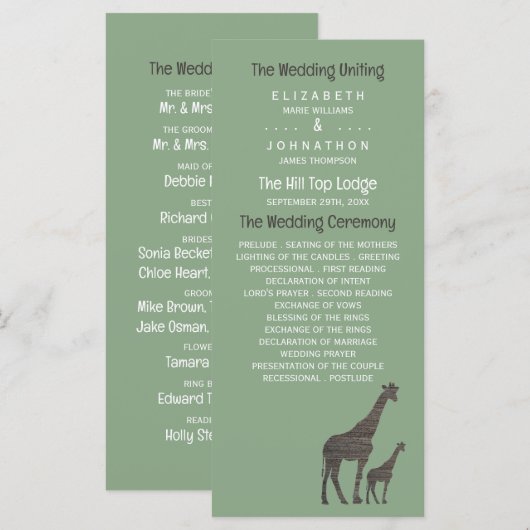 Kleisauri Giraffe, Rustieke Bruiloft Programma (Voorkant / Achterkant)