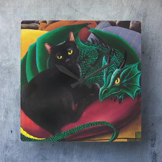Kleo de Zwarte Kat en George de Draak Vierkante Klok