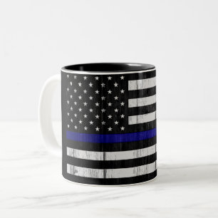 Klep met dun blauwe lijnvlag tweekleurige koffiemok