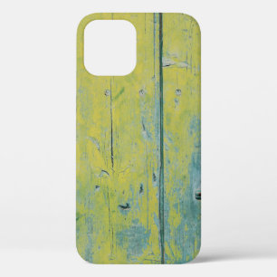 Klepfoto van geel en blauwgroen houten bord iPhone 12 hoesje