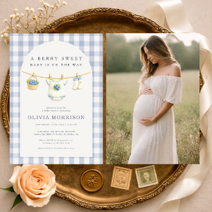 Klerenlijn Foto Baby Shower met Bosbessen Kaart