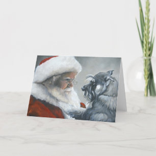 Klets met kerstkaart met Santa Schnauzer-hondenkun Kaart