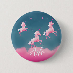 Kleur 3 Roze Unicorns Aangepaste naam Aangepast Ronde Button 5,7 Cm