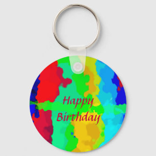 Kleur Abstracte Happy Birthday Colorful Custom Tex Sleutelhanger