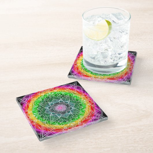 Kleur barst Rainbow Prism Mandala Glazen Onderzetter (Schuin)