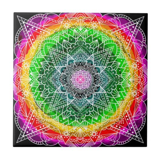 Kleur barst Rainbow Prism Mandala Tegeltje (Voorkant)