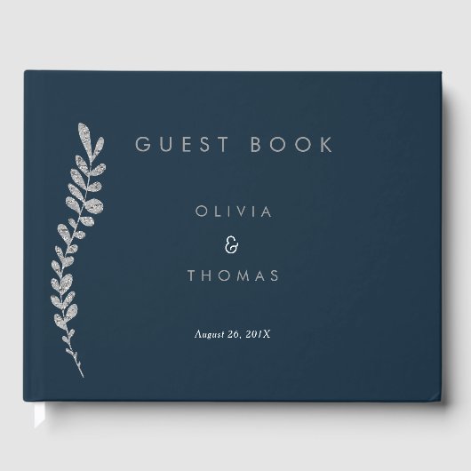 Kleur Bewerkbaar Silver Leaf Wedding Guest Book Gastenboek (Voorkant)