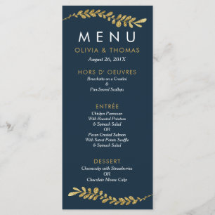 Kleur Bewerkbare Faux Gold Leaf Bruiloft Menu Kaar