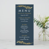 Kleur Bewerkbare Faux Gold Leaf Bruiloft Menu Kaar (Staand voorkant)