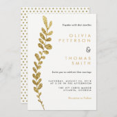 Kleur Bewerkbare Faux Gold Leaf bruiloft uitnodigi Kaart (Voorkant / Achterkant)