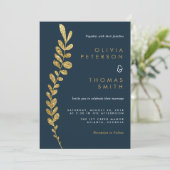 Kleur Bewerkbare Faux Gold Leaf bruiloft uitnodigi Kaart (Staand voorkant)