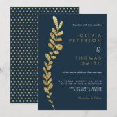 Kleur Bewerkbare Faux Gold Leaf bruiloft uitnodigi Kaart (Voorkant / Achterkant)