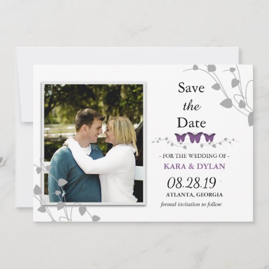 Kleur bewerkbare vlinder Sla de datumfoto op Save The Date (Voorkant)