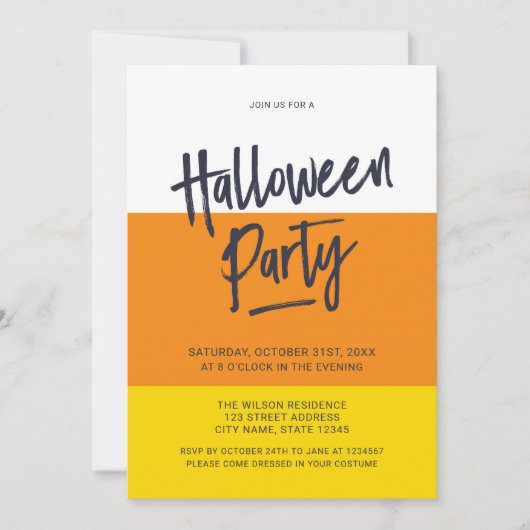 Kleur Blok Candy Corn Halloween Party Uitnodiging (Voorkant)