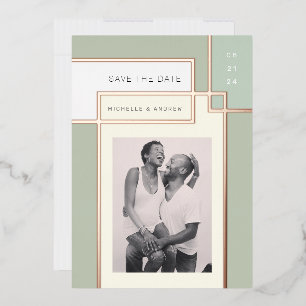 Kleur Blok Mid Century Modern Save the Date Folie Uitnodiging