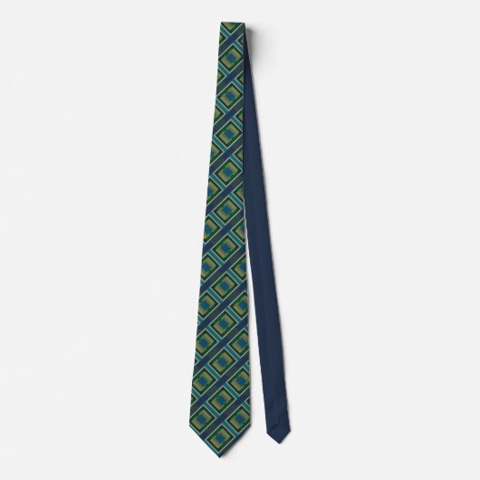 Kleur Blok Patroon Blauw Groen Turquoise Grijs Tan Stropdas (Voorkant)