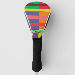 Kleur blok Streep Monogram Naam Regenboog Golfheadcover