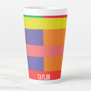 Kleur blok Streep Monogram Naam Regenboog Latte Mok
