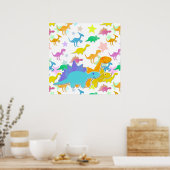 Kleur Cartoon Dinosaurussen Poster (Keuken)