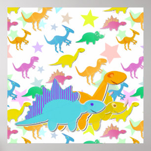 Kleur Cartoon Dinosaurussen Poster