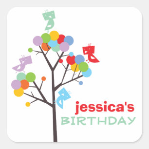 Kleur Dot Bomen Schattigee Vogels Feestgeschenk La Vierkante Sticker