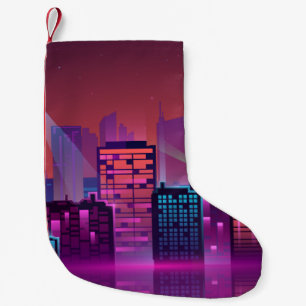 Kleur en helder nachtcityscape. afbeelding o kleine kerstsok