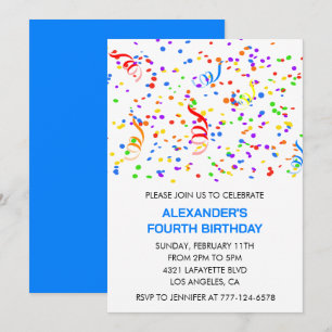 Kleur feestuitnodigingen blauw jongen confetti reg kaart