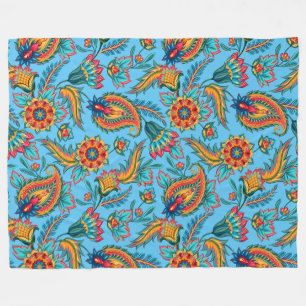  kleur Floral Paisley op blauw Fleece Deken