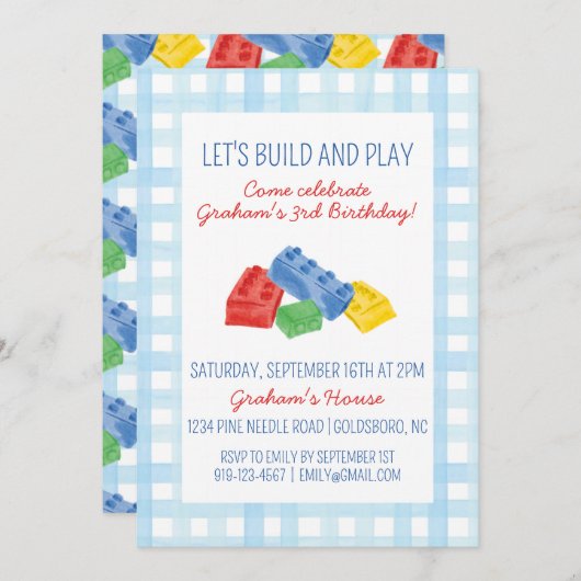 Kleur Gebouw Bakstenen Verjaardagsfeestuitnodiging Kaart (Voorkant / Achterkant)