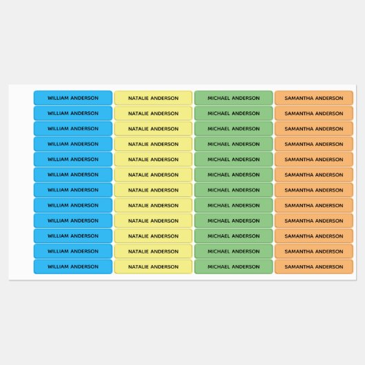 Kleur gecodeerde Kinder waterdichte naam Labels (Vel)