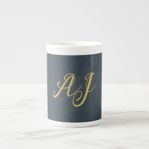 Kleur Goud Charcoal Monogram Professioneel Initiaa Porselein Kop