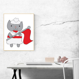Kleur Guard Cat Rood Wit Poster