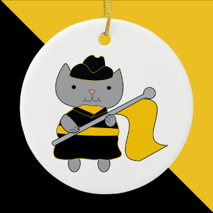 Kleur Guard Grijze Kat Zwart en Geel Goud Keramisch Ornament