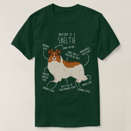 Kleur Headed White Sheltie Shetland Sheepdog Anato T-shirt (Design voorkant)