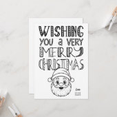 Kleur-in Vrolijk Kerstfeest Santa Flat Kaart (Voorkant / Achterkant in situ)