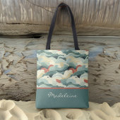 kleur Japans geïnspireerde golven en monogram Draagtas