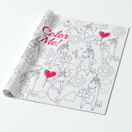 Kleur je eigen gepersonaliseerde eenhoorn cadeau cadeaupapier