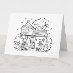 Kleur je eigen gezellige huis en eekhoorns blanco bedankkaart