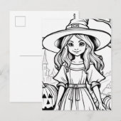 Kleur je eigen! Halloweenheks Briefkaart (Voorkant / Achterkant)