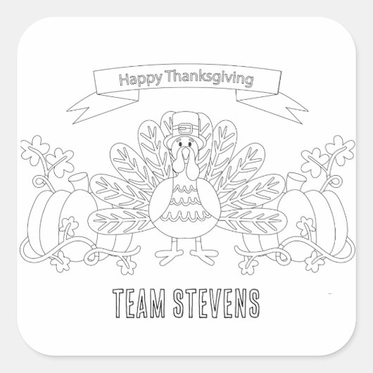 Kleur je eigen Happy Thanksgiving Scene Vierkante Sticker (Voorkant)