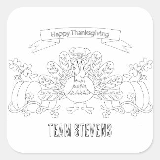 Kleur je eigen Happy Thanksgiving Scene Vierkante Sticker