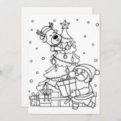 Kleur je eigen Kerstman en rendieren in Feestdagenkaart (Voorkant / Achterkant)