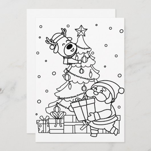 Kleur je eigen Kerstman en rendieren in Feestdagenkaart (Voorkant / Achterkant)