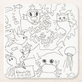 Kleur je eigen - "Onder het Zee" Vierkante Kartonnen Onderzetter