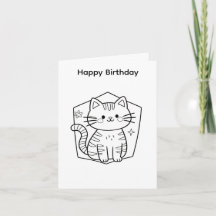 Kleur je eigen verjaardagskaart kat ontwerp
