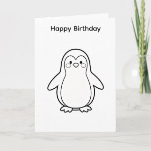 Kleur je eigen verjaardagskaart pinguïn ontwerp kaart