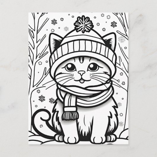 Kleur je eigen! Winterkitten Briefkaart (Voorkant)